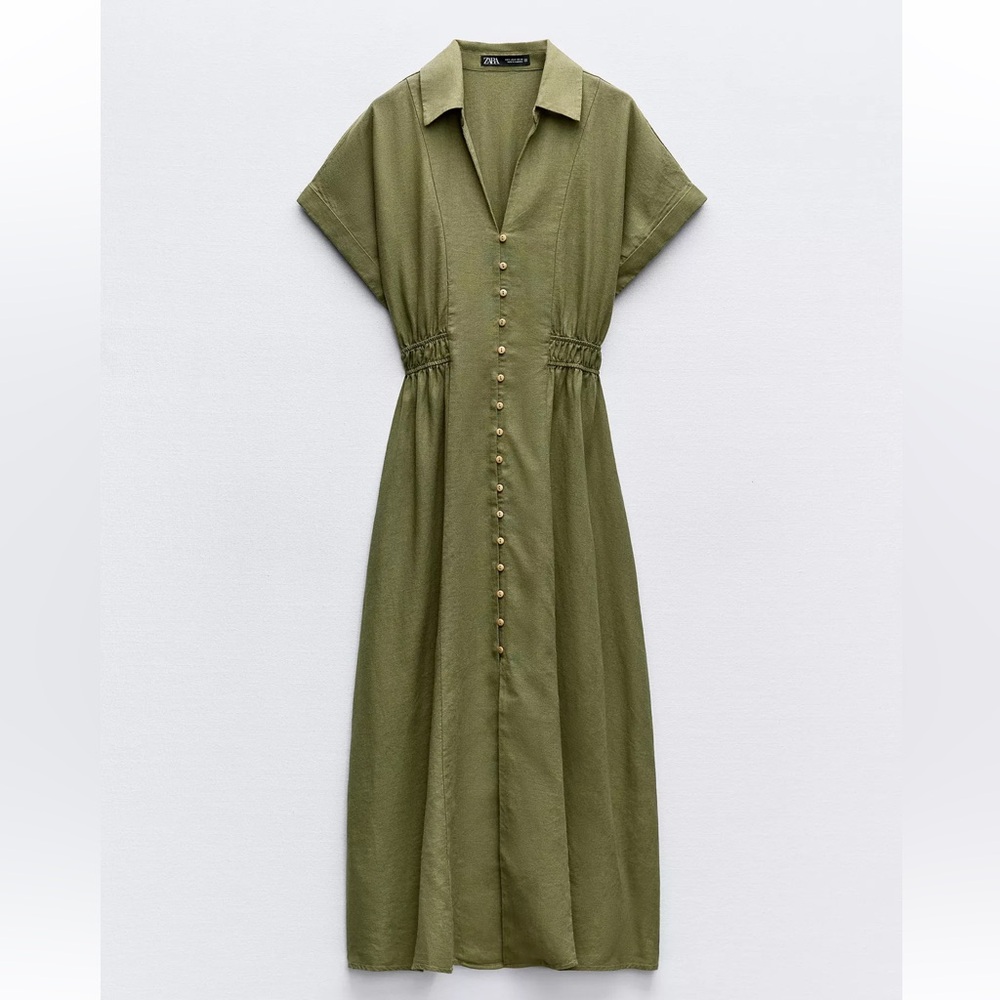 Zara Linen Blend Midi Shirtdress